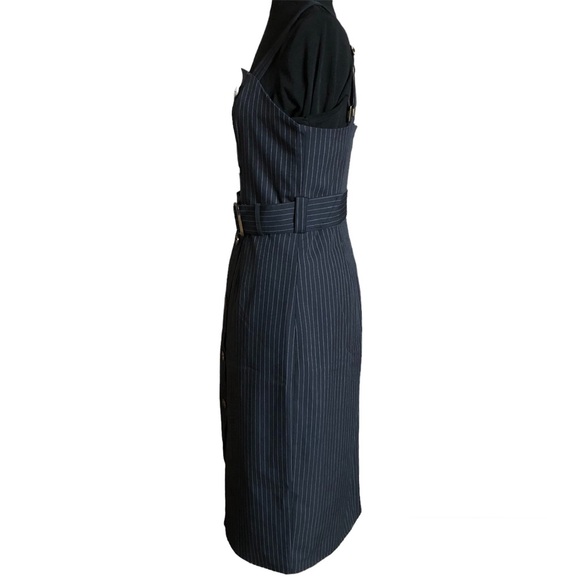 Dress Forum Navy Blue and White Pin Stripe Sleeveless Dress Large - Picture 4 of 10
